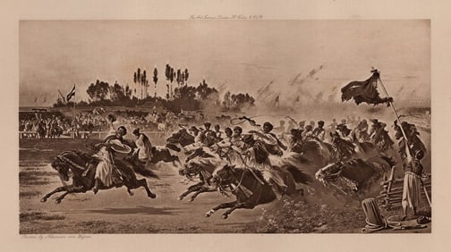 Alexander von Wagner Antique Print Czechs Racing at Debreczin FRAMED Signed