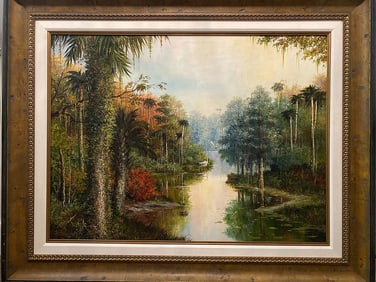 Detailed Villaflor Bacci Original Oil Florida Tropical 36 x 48