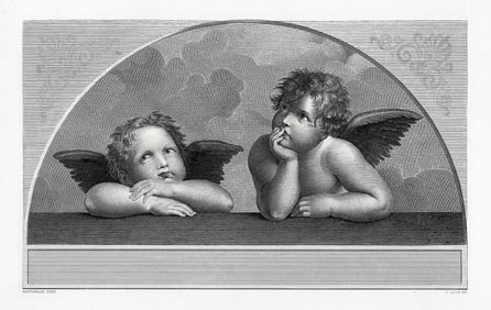 1800's Raphael Engraving The Cherubs Framed Signed