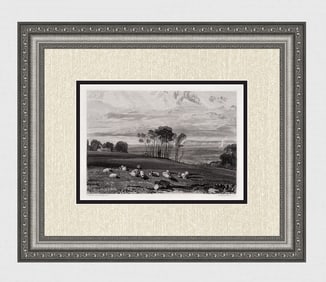 1800s JMW TURNER SIGNED Etching Pevensey Bay from Crowhurst Park FRAMED