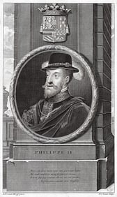 Adriaen van der Werff 1697 Engraving King Philip II of Spain Framed