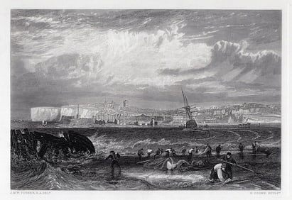 1800s JMW TURNER Engraving Margate, England FRAMED Signed