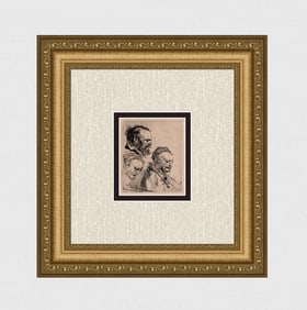 1800s Rembrandt Etching B374 Three Studies of Old Men's Heads DURAND Original Framed