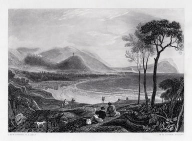 WILLIAM TURNER 1800s Engraving Minehead & Dunster Castle Signed Framed