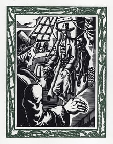 FRAMED 1946 Patrick de Manceau Woodcut THE CAPTAINS MEETING Limited SIGNED