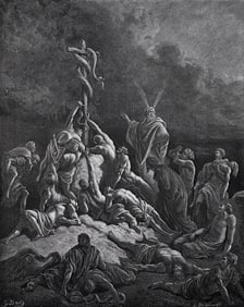 1800s Gustave Dore Wood Engraving THE BRONZE SNAKE Framed Signed