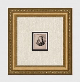 REMBRANDT 1800s Etching B358 Woman with high Headress Bound Round the Chin DURAND