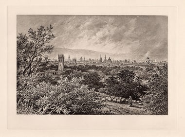 Edward Hull 1887 print Oxford from Headington Hill signed