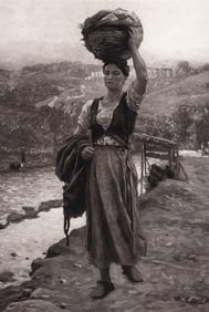 JULES BRETON 1800s Antique Print Bringing Home The Washing Framed SIGNED