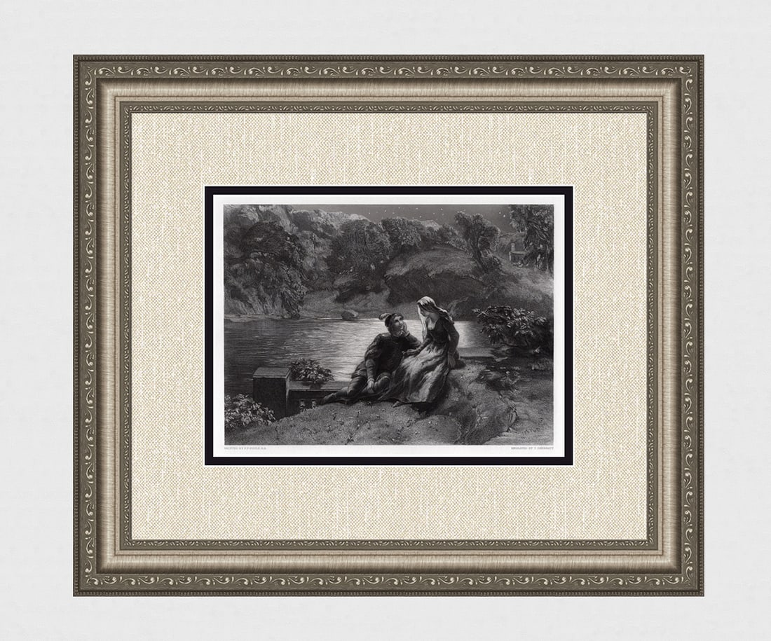 1800s PAUL POOLE Engraving "Lovers Lorenzo and Jessica" Framed Signed (1 of 4)