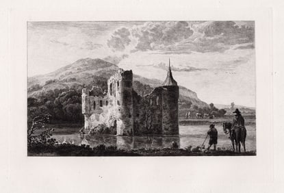 1874 Aelbert Jacobsz Cuyp Ruined Castle on a Lake etching signed