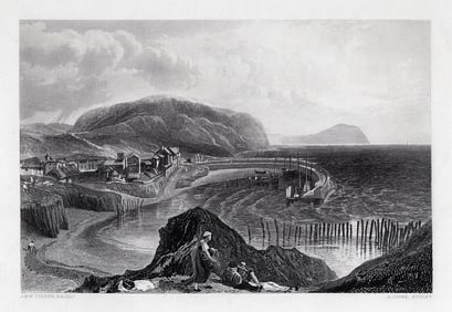 William TURNER 1800s Engraving Watchet, England SIGNED Framed