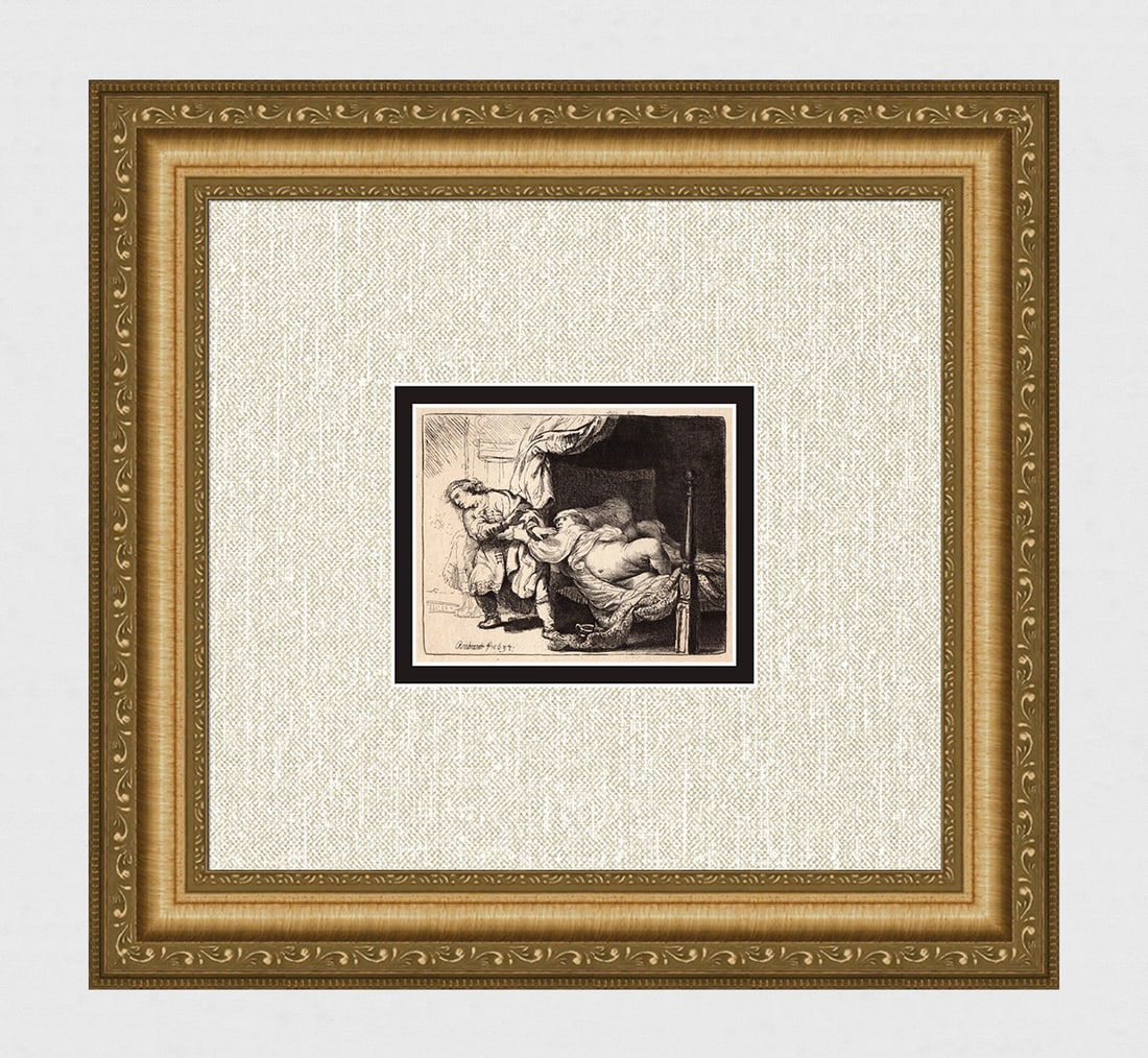 1800s REMBRANDT Etching B39 Joseph & Potiphar's Wife Signed DURAND (1 of 4)