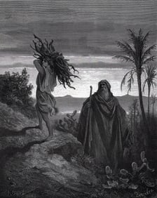 1800s Gustave DORE SIGNED Religious Woodcut TRIAL OF ABRAHAM'S FAITH Framed