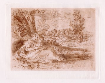 Titian Virgin and Child, with Landscape 1885 engraving
