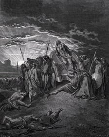 GUSTAVE DORE 1800s Religious Wood Engraving The Death of Ahab Signed FRAMED