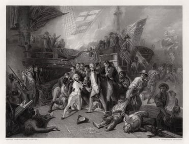 SIGNED Ernest Slingeneyer 1800s Engraving Lord Nelson's Death FRAMED