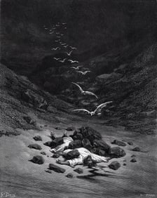 GUSTAVE DORE'S BIBLE 1800s Woodcut ACHAN IS STONES TO DEATH Framed Signed