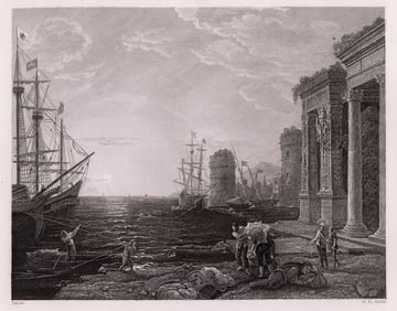 1834 Claude Lorrain A Seaport in the Mediterranean engraving signed