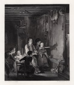 1800s DAVID WILKIE 1800s Engraving Shadow Play SIGNED FRAMED