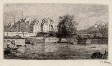 Gustave Greux Le Pont Neuf Signed etching