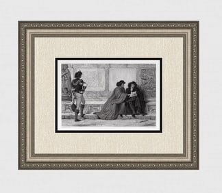 Henry WALLIS Detailed Engraving Dispatch from Trebizond SIGNED Framed