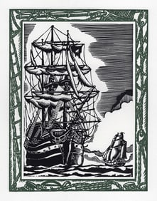 1946 PATRICK DE MANCEAU LIMITED Woodcut Sailing the Coast of Chile Framed