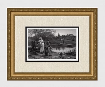 1800s Philip Richard Morris Engraving "The End of the Journey" Framed Signed