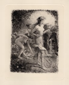 Psyche in Cupids Garden Original 1955 Paul-Emile Becat Limited Drypoint Framed