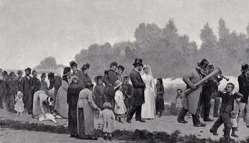 Alphonse Cornet 1800s Antique Print Wedding Party in Paris SIGNED Framed