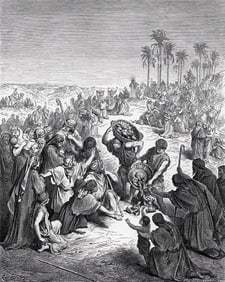 1800s GUSTAVE DORE SIGNED Biblical Woodcut Christ Feeding the Multitude FRAMED