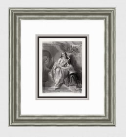 J. Brown 1800s Antique Engraving The Favoured One Signed Framed