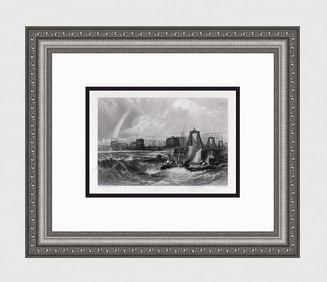 1800s William TURNER Engraving Brighthelmston, Sussex FRAMED Signed