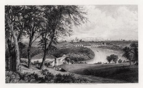 1800s GRANVILLE PERKINS SIGNED Engraving Philly from Belmont Framed