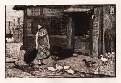 1883 Robert Walker Macbeth Meal-Time etching signed Framed