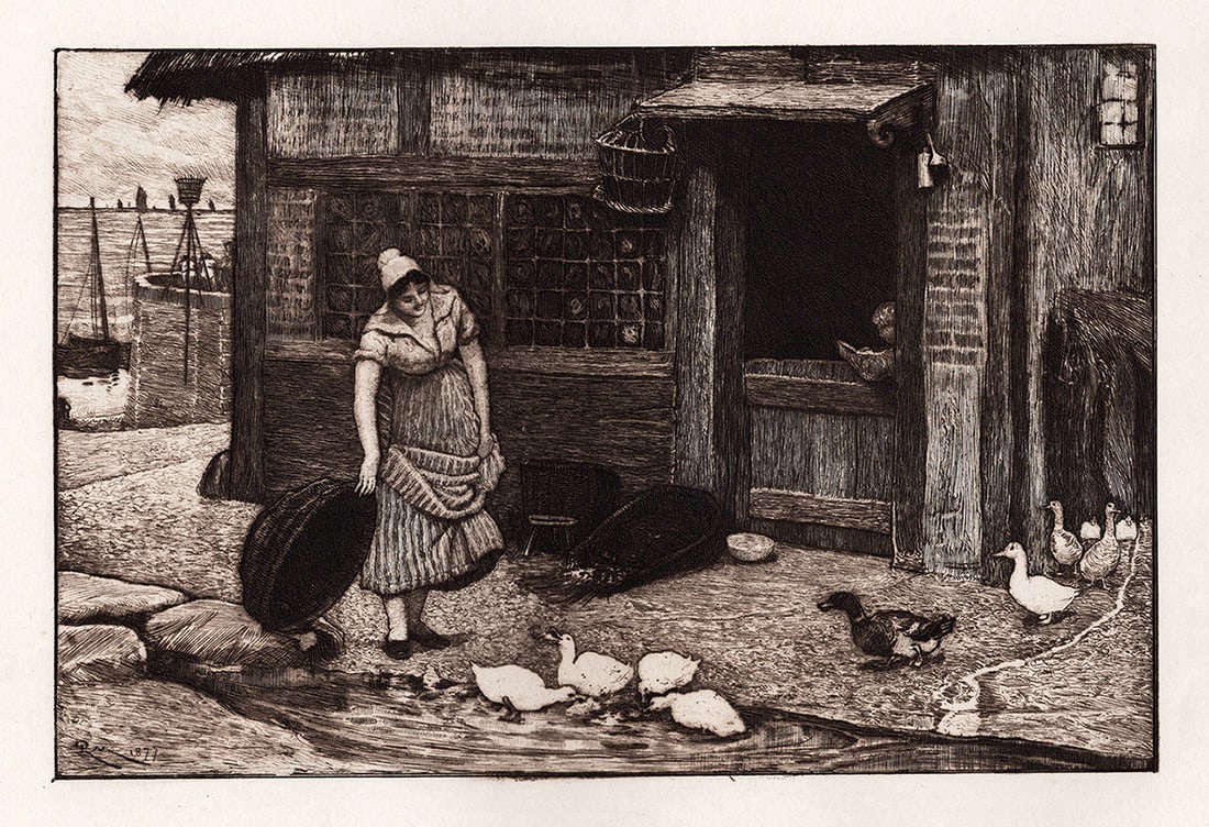 1883 Robert Walker Macbeth Meal-Time etching signed Framed (1 of 2)