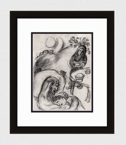 Religious 1960 Marc CHAGALL Antique Print Jacob's Blessing Framed