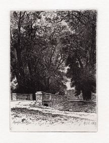 1873 Richard Samuel Chattock Sheep's Bridge, Eton etching signed