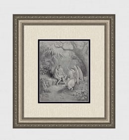 Gustave Dore Raphael in Paradise (Milton's Paradise Lost) c. 1880 Wood Engraving Signed