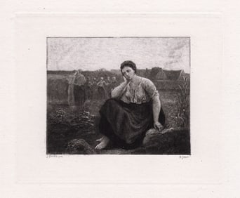 Jules Breton The Harvest-Field 1874 Etching Signed