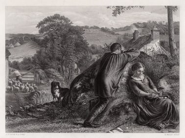 James Clarke Hook 1800s Antique Engraving "Resting Shepherds" Signed Framed