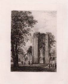 1882 Alfred Louis Brunet Debaines St. Mary's Abbey, York etching signed