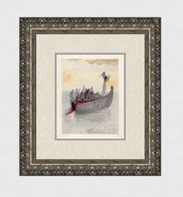 1960 Salvador Dali Ship Souls Authentic Woodcut Signed Framed