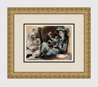 Pablo Picasso 1954 Woman with Monkey Color Lithograph Framed