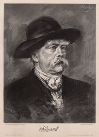 Franz von Lenbach Portrait of Otto Fürst Bismarck woodcut signed