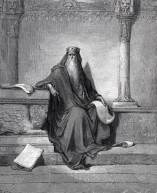 DORE 1800s Gustave Dore's Biblical Wood Engraving SOLOMON'S WISDOM Signed Framed