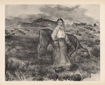 Gallery Framed 1919 RENOIR Limited Engraving "Shepherdess Cow & Ewe" SIGNED