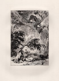 1800s Limited Jean-Honore Fragonard Etching Searching for the Calf Framed