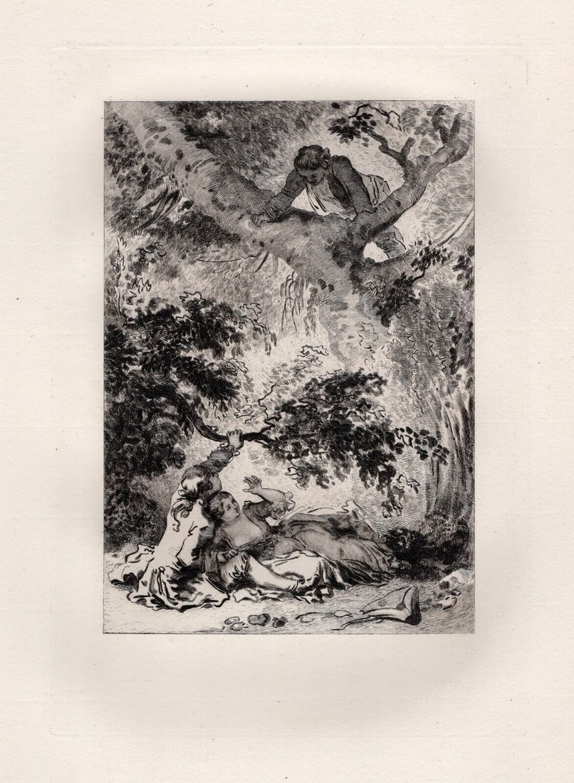 1800s Limited Jean-Honore Fragonard Etching Searching for the Calf Framed (1 of 2)