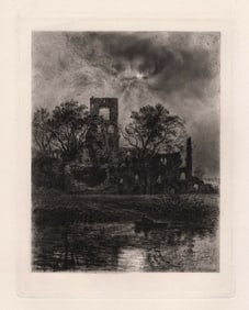 Alfred Louis Brunet Debaines Kirkstall Abbey 1882 etching